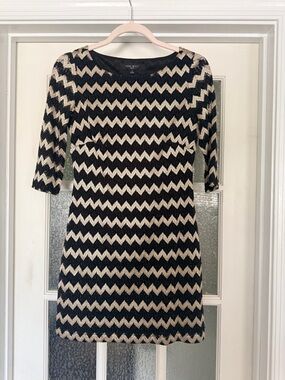 Nine West Black and Cream Chevron Knit Mini Dress